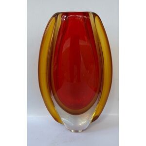 1970’s Murano Red and Amber Sommerso Art Glass Vase